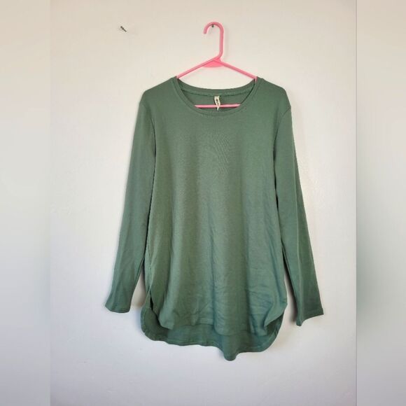 Herou Sage Green Slub Tee Tunic Round Hem Soft Casual Lounge Basic Neutral L - Picture 1 of 7